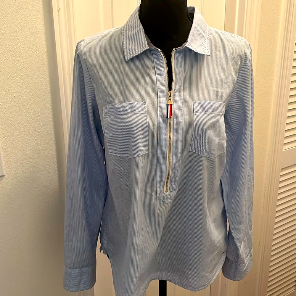 Tommy Hilfiger Cotton Half Zip Vertical Stripe top